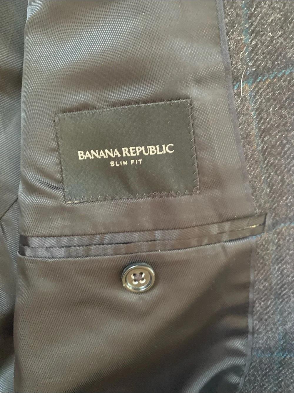 Banana Republic Charcoal Windowpane Blazer with Subtle Teal Lines